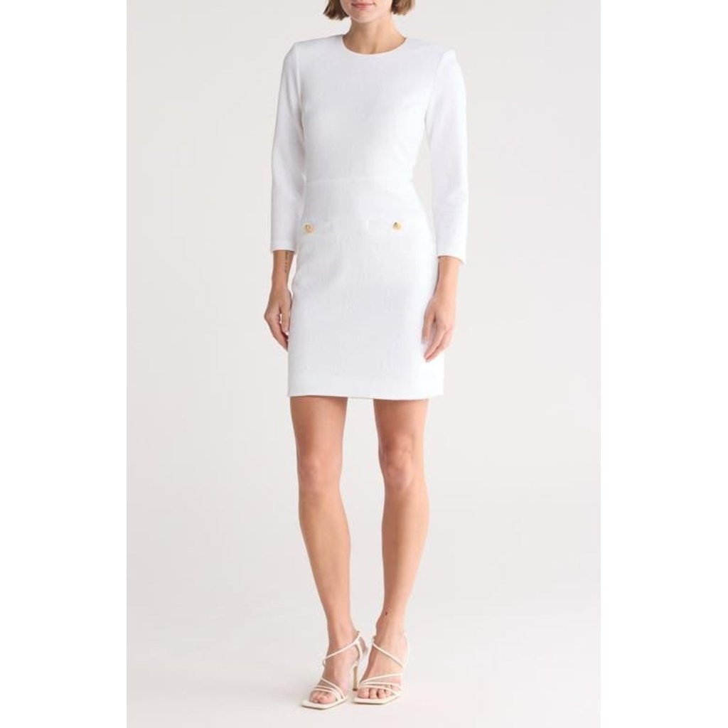 Nwot Veronica Beard White Channing Long Sleeve Sheath Dress Size 0